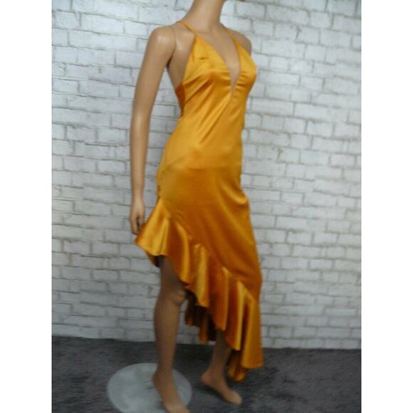 $198 NBD Sunset Golden Yellow That Love Satin Asymmetric Ruffle Gown XS NWT - Picture 6 of 11